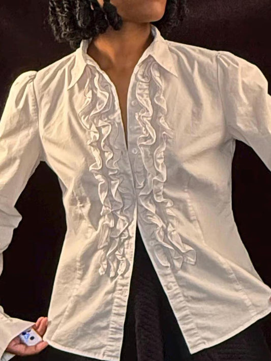 White ruffle blouse