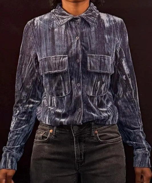 Velvety Blue Collar Button Down
