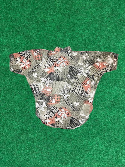 Aztec Hawaian mixed print 80s Button down W/ shoulder pads