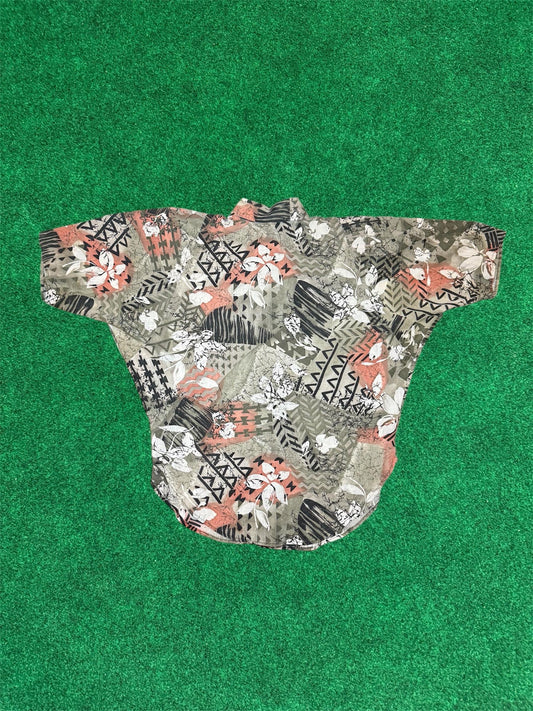 Aztec Hawaian mixed print 80s Button down W/ shoulder pads