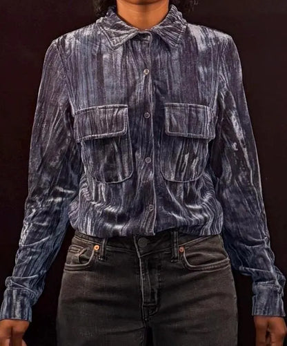 Velvety Blue Collar Button Down