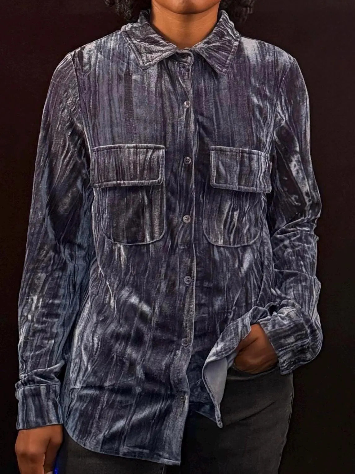 Velvety Blue Collar Button Down