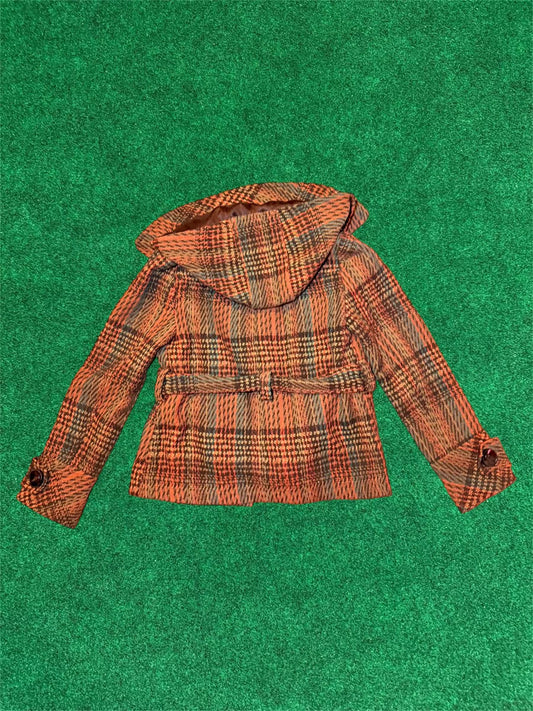 Sashimi Plaid Wool Coat W/  Removable Hood