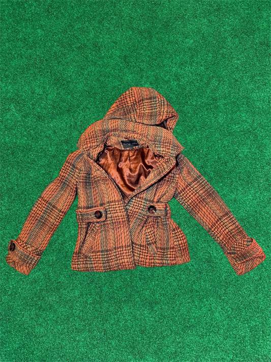 Sashimi Plaid Wool Coat W/  Removable Hood